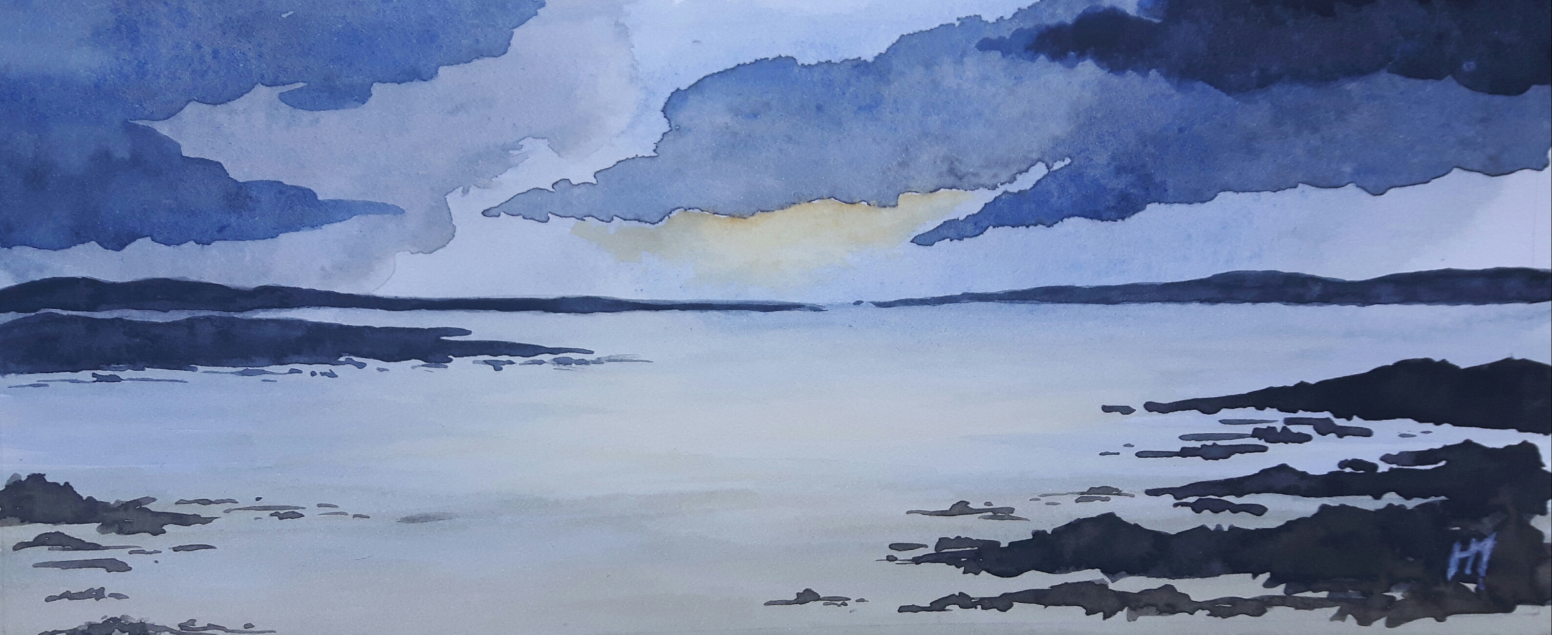 <q>Description</q> - 2019 pen & wash<br>12cm X 12cm<br>External mounted dimensions 20cm X 20cm